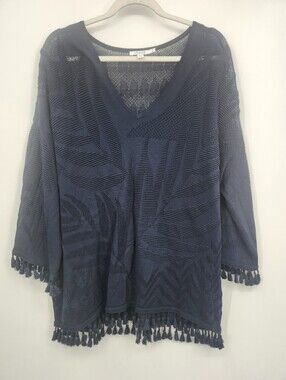 Chico's V Neck Pullover Floral Sweater Blue For Woman Sz  XL